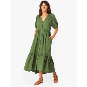 Xirena Lennox Dress in Basil Olive Green Flowy Midi Maxi 100% Cotton Med $295